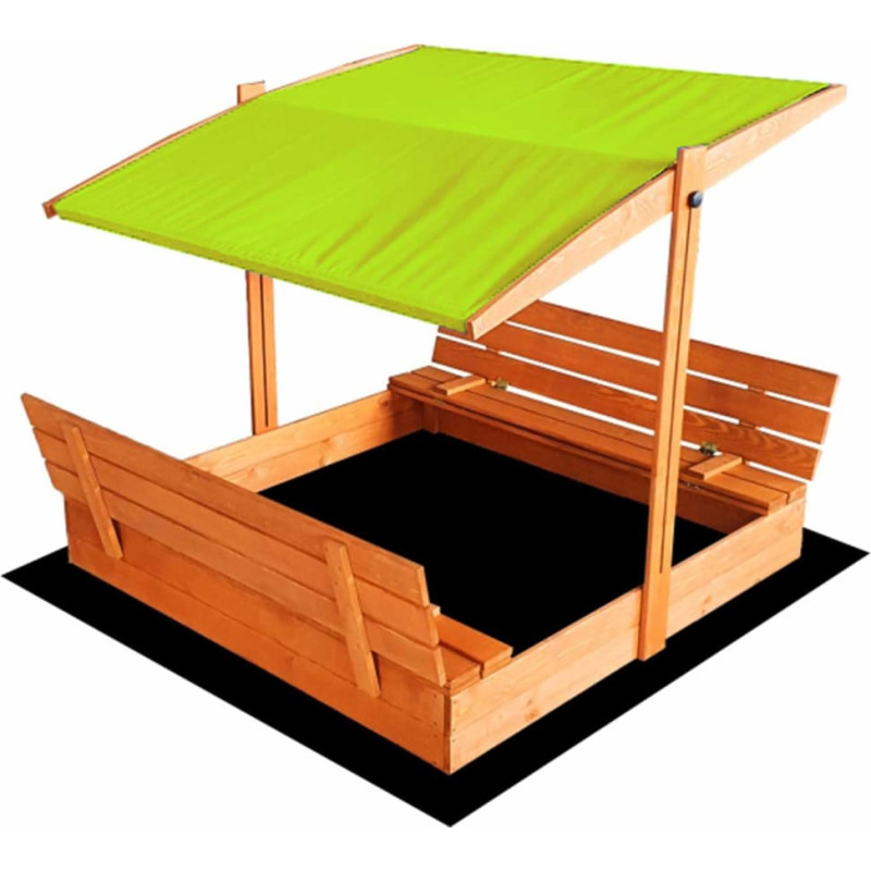 Impregnēta koka smilšu kaste ar zaļu jumtiņu, 120x120 cm