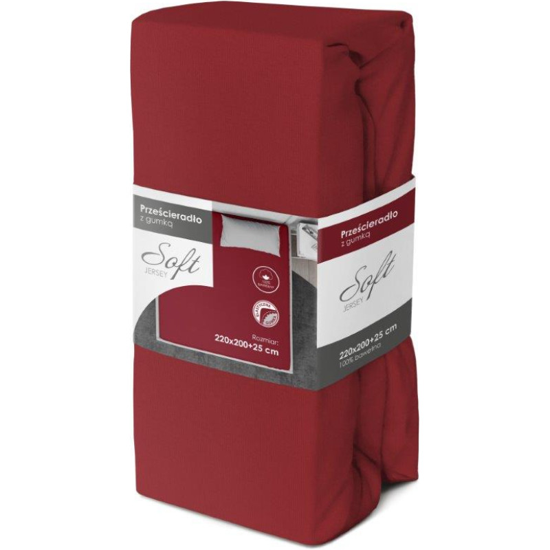 SHEET SOFT 220X200+25 JERSEY ELASTIC BAND RED COTTON.