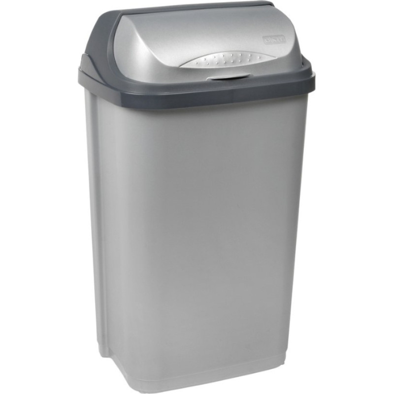 Keeeper šiukšlių dėžė su pasukamu dangčiu, 50 l, Rasmus modelis, 39 × 29,5 × 67,5 cm, šviesiai sidabrinės spalvos.