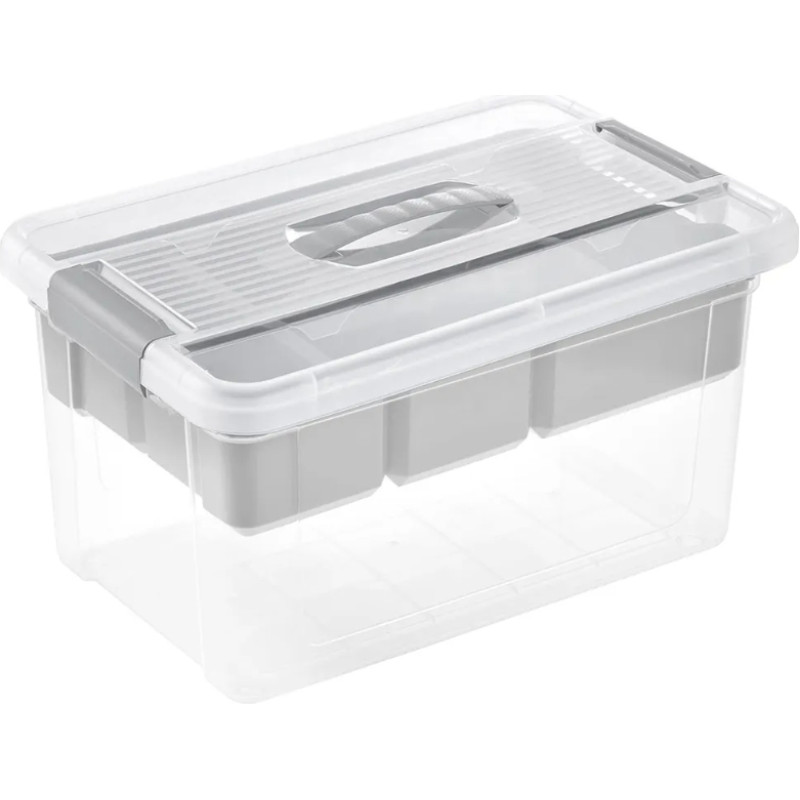 Keeeper Kaste ar vāku un organaizeru organizer box Henri 29x41x20cm 16L gai&scaron;i pelēka/caurspīdīga