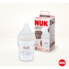 NUK 10215015 – Perfect Match buteliukas su temperatūros kontrole, silikoninis „Vaivorykštė“, S dydžio žindukas, 150 ml