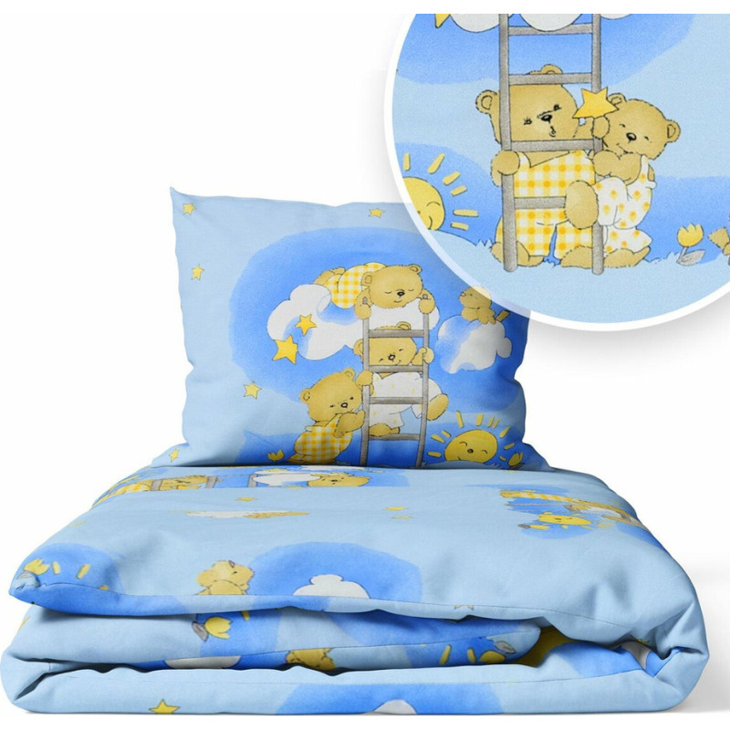 Ankras 2 dalių patalynės komplektas - 120x90, 40x60 - BEARS on the  LADDER  - BLUE