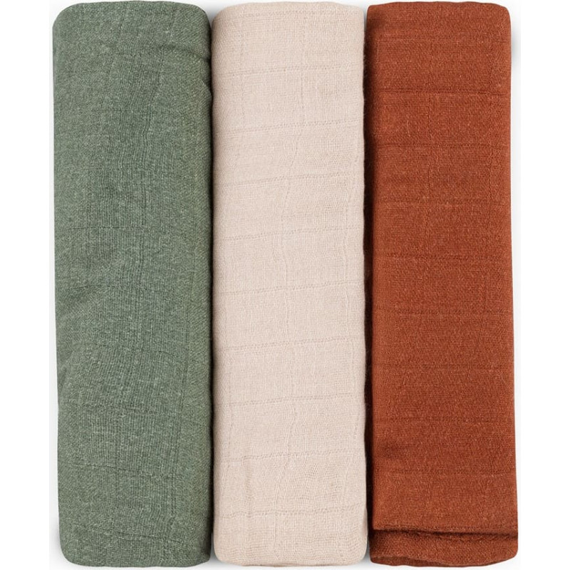 Petite&Mars 415370 Zestaw peluszek z muślinu bambusowego 3 szt 68x68 cm Earth Tones