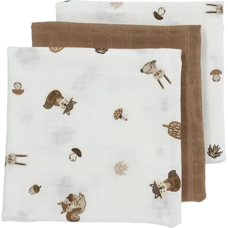 Meyco Baby muslīnu autiņu komplekts Forest Animals Toffee (3 gab., 70x70 cm)