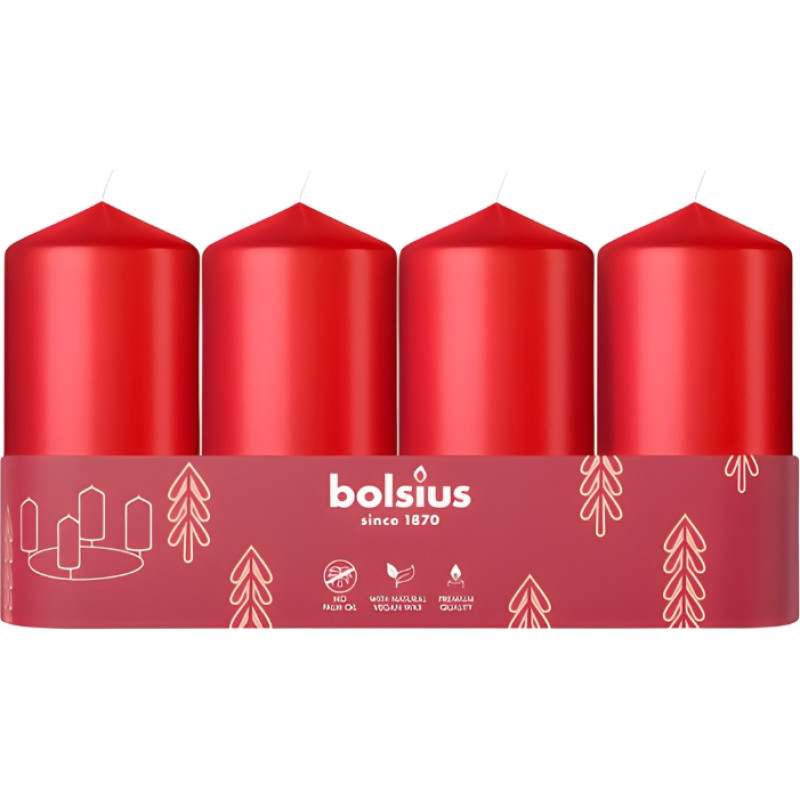 Bolsius Sveces cilindrs 4 gab. &Oslash;100x48mm sarkanas