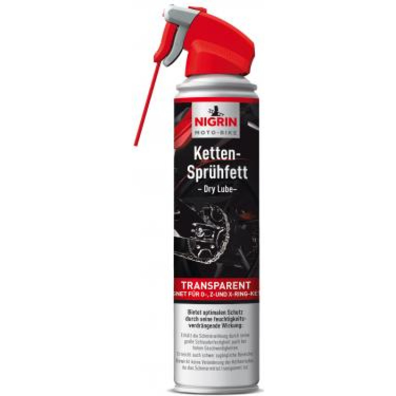 Nigrin MOTO-BIKE grandinės pur&scaron;kiamas tepalas &ndash; sausas lubrikantas (skaidrus, 400 ml)