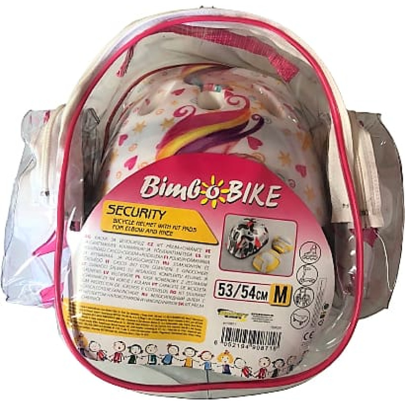 Bimbo Bike Rinkinys vaikams: dviračio &scaron;almas, kelių ir alkūnių apsaugos, dydis M, vienaragių motyvas
