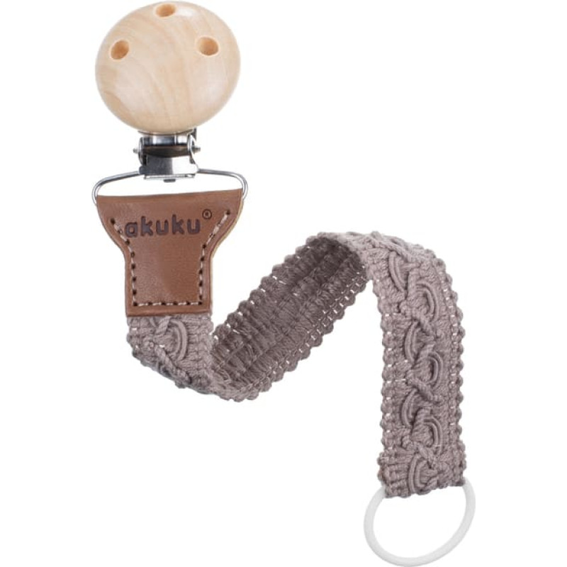 Akuku A0716 Tasiemka / zawieszka do smoczka bawełna beż