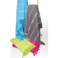 RĘCZNIK PLAŻOWY Z FRĘDZLAMI RELAX 90X170 cm TURKUS W PASKI