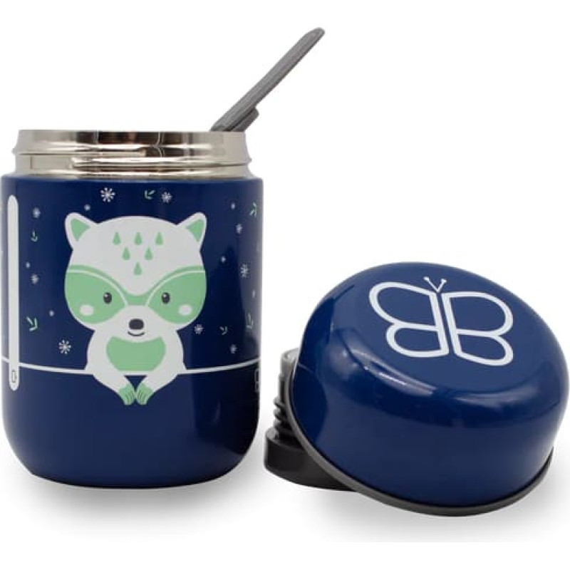 Bbl&uuml;v Food thermos with spoon, Blue Raccoon
