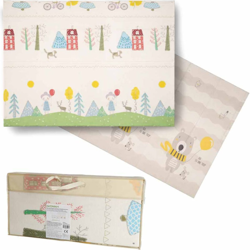 Lavinamasis dvipusis sulankstomas putų kilimėlis 150 × 200 cm, meškiukai ir medžiai