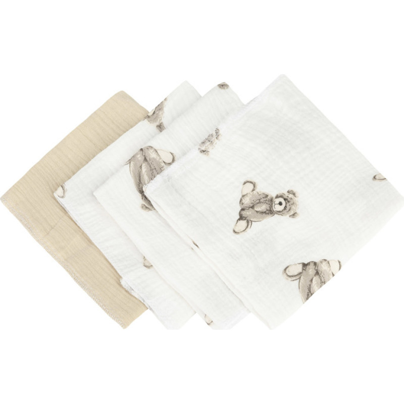 Sensillo DROP DIAPER CRUSHED MUSLIN 30x35 PACK OF 4 TEDDY BEIGE