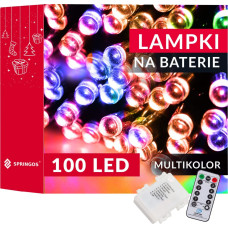 Springos 100 LED baterijomis maitinami daugiaspalviai eglutės šviestuvai su nuotolinio valdymo pulteliu Springos CL4036