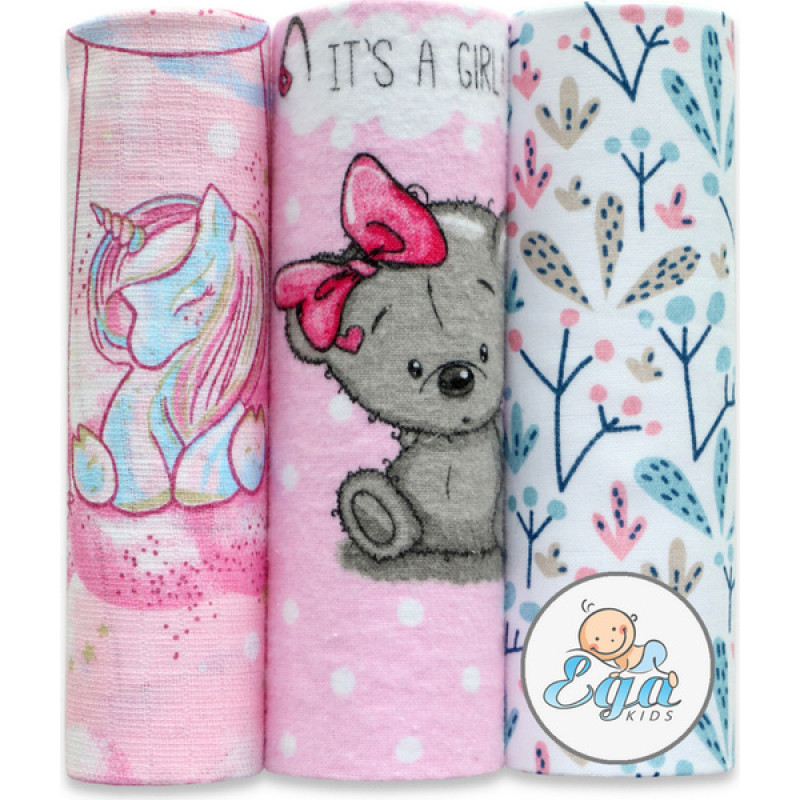 Ega Kids Diaper - MIX SET - 24465 - MUSLIN/ TETRA / FLANNEL- EGA - size 60x80 cm  - nr 6 - GIRL