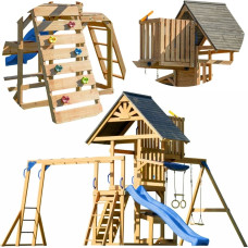 AXI Mitch – didelė medinė žaidimų aikštelė: čiuožykla, sūpynės, laipiojimo sienelė + bokštas