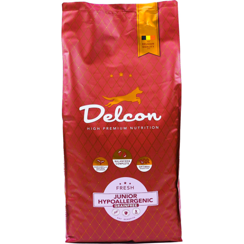 Delcon Visavertis begrūdis hipoalerginis pa&scaron;aras jauniems &scaron;unims JUNIOR HYPOALLERGENIC / 10 kg
