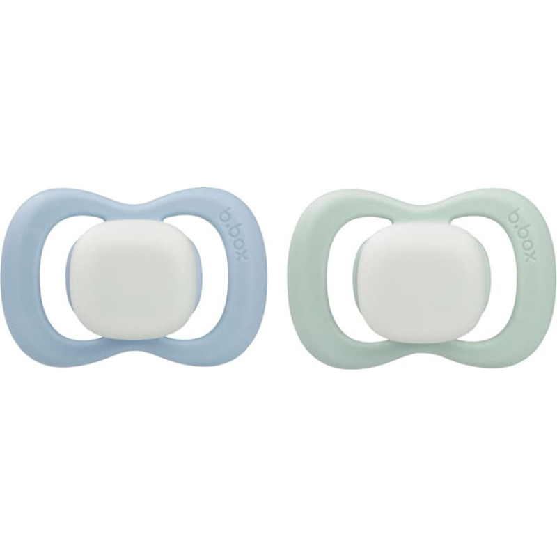 B.box BB300708 Smoczek silikonowy symetryczny 0-6m 2 szt glow in the dark błękit/szałwia