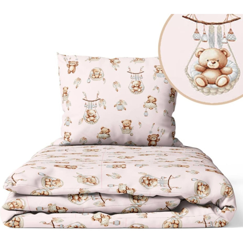 Ankras Cover set -  2 pcs - 135x100, 40x60 - BEAR in BASKET - BLUE