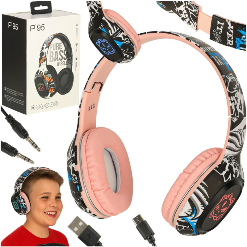 Belaidės Bluetooth ausinės ant ausų „Gaming Sport“, rožinės spalvos