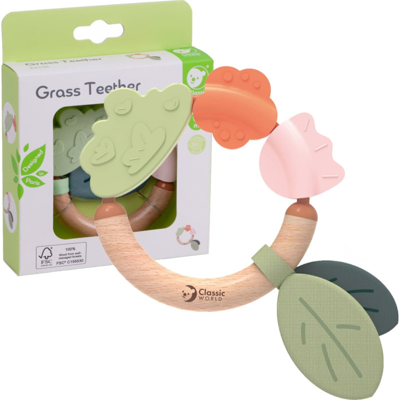 Classic World medinis barškutis / sensorinis žaislas – kramtukas 2 viename