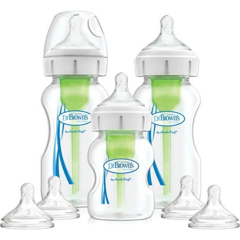 Dr.browns WB03606 Wide-Neck Options+ Bottle Starter Kit (2x270 ml & 1x150 ml bottles, 2x L2 & L3 Nipples, 2x Cleaning Brushes)