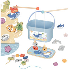Tooky Toy Drewniany Zestaw Morskich Zabawek Wieża Balansująca Łowienie Ryb Figurki 23 Elementy