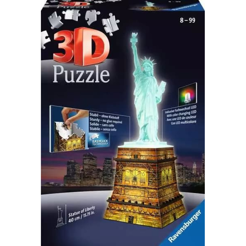 Ravensburger 3D Puzzle Statue of Liberty with Light, 108 pcs, 8+