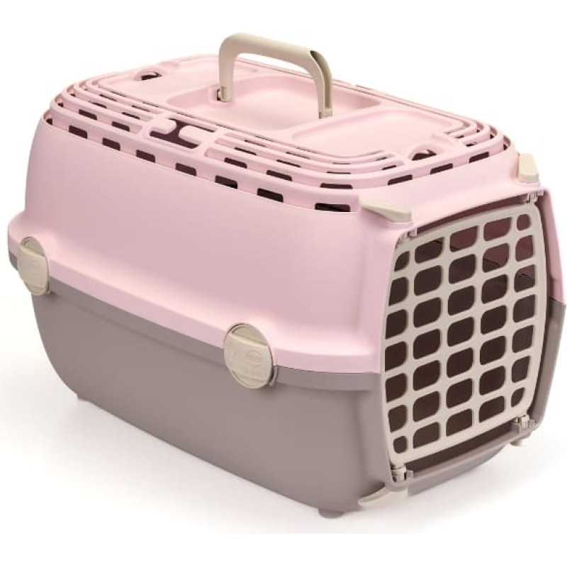 Stefanplast Transportē&scaron;anas būris Horizon 1 ar plastmasas durvīm 48x32x30cm rozā/pelēks