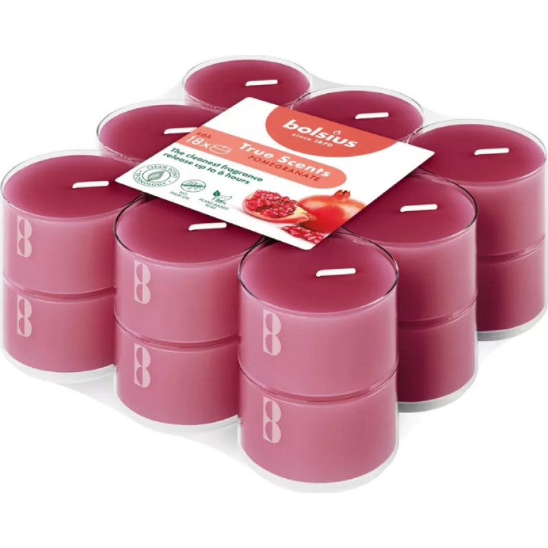 Bolsius Tējas sveces arom. 18 gab.True Scents pomegranate