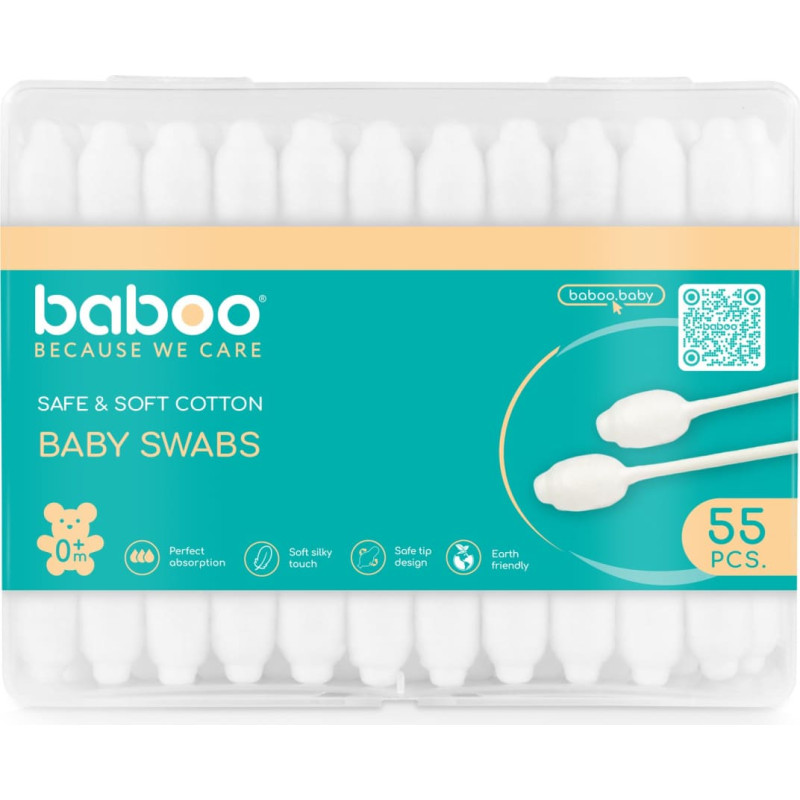 Baboo Ultra-Soft Safety Cotton Swabs, 55 pcs
