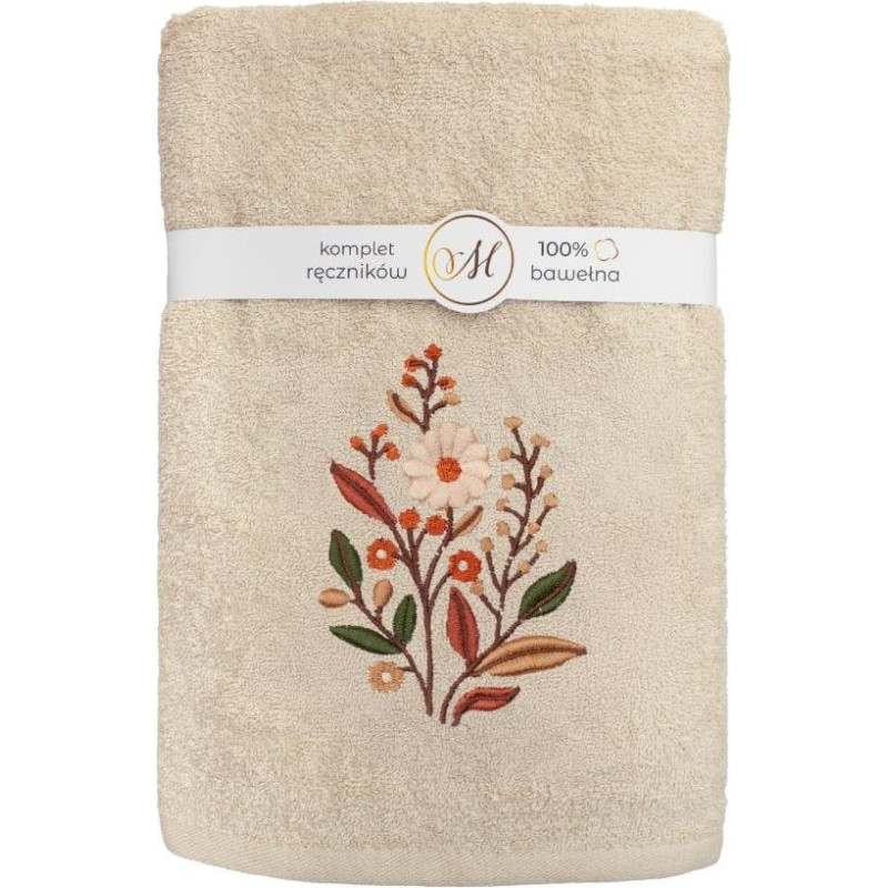 RĘCZNIK KPL.MARIBELLA 3 SZT./30X50/50X100/70X140/ FROTTE HAFT 001 KWIATKI MIGDAŁOWY