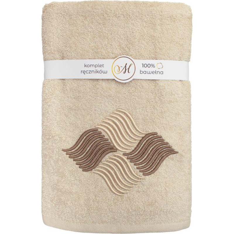RĘCZNIK KPL.MARIBELLA 3 SZT./30X50/50X100/70X140/ FROTTE HAFT 003 FALE MIGDAŁOWY