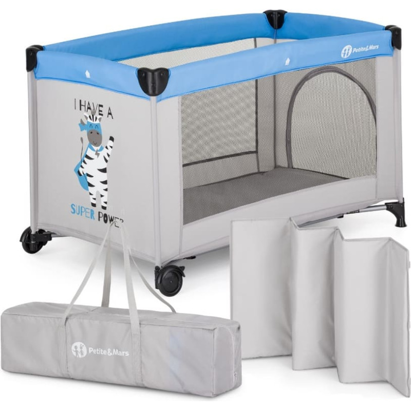 Petite&Mars Travel cot - 17622 - 1 level - KOOT - ZEBRA super POWER ***
