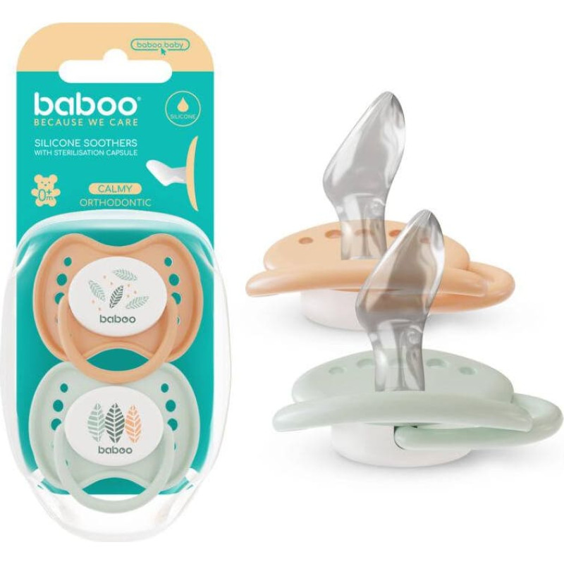 Baboo Calmy orthodontic silicone pacifier Peachy Keen, 0+ months, 2 pcs