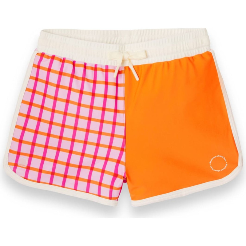 Kietla ICONIC swim shorts with UPF 50+ sun protection fabric and UV sensor, for ages 6-8, Tartan Red