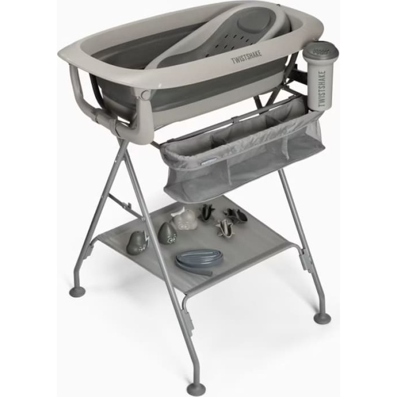 Twistshake Luxury Bath Kit - sulankstoma kūdikio vonelė su vonelės stovu v2, Faded Grey 79263