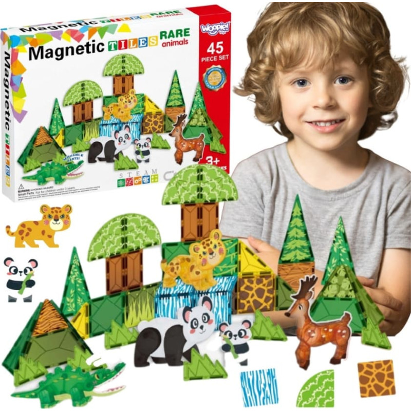 Woopie Klocki Magnetyczne Konstrukcyjne 3D Zestaw Edukacyjny Rzadkie Zwierzęta 45el.