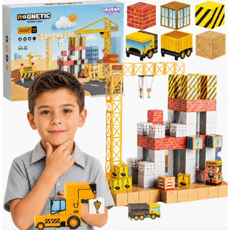 Woopie Magnetic Blocks 165pcs Cubes Construction Crane Excavator Gift 3D