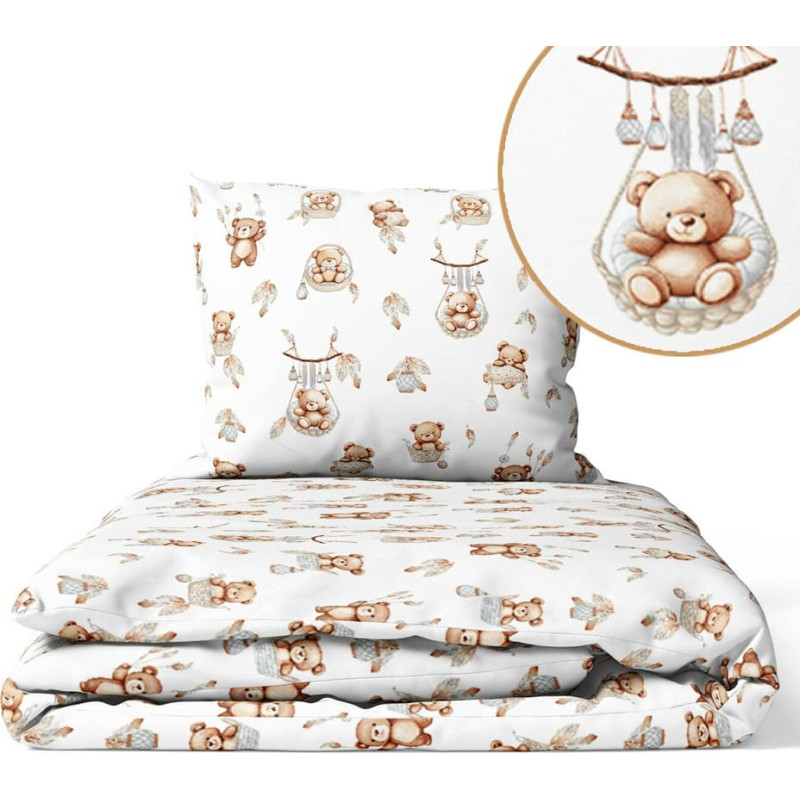 Ankras Cover set - 2 pcs - 135x100, 40x60  - BEAR in BASKET - GREY
