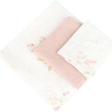 Sensillo DIAPER TRIO CRUSHED MUSLIN 120x120, 70x60, 30x35 3PCS FLOWERS PINK