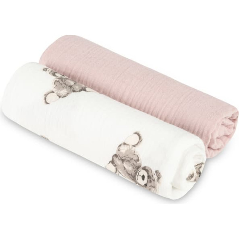 Sensillo DIAPER CRUSHED MUSLIN 60X75 2-PACK TEDDY PINK