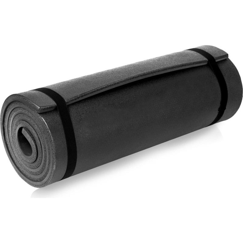 Spokey CAMPINOS – juodas dviejų sluoksnių turistinis kilimėlis 180×50×1 cm su padidintu mechaniniu atsparumu