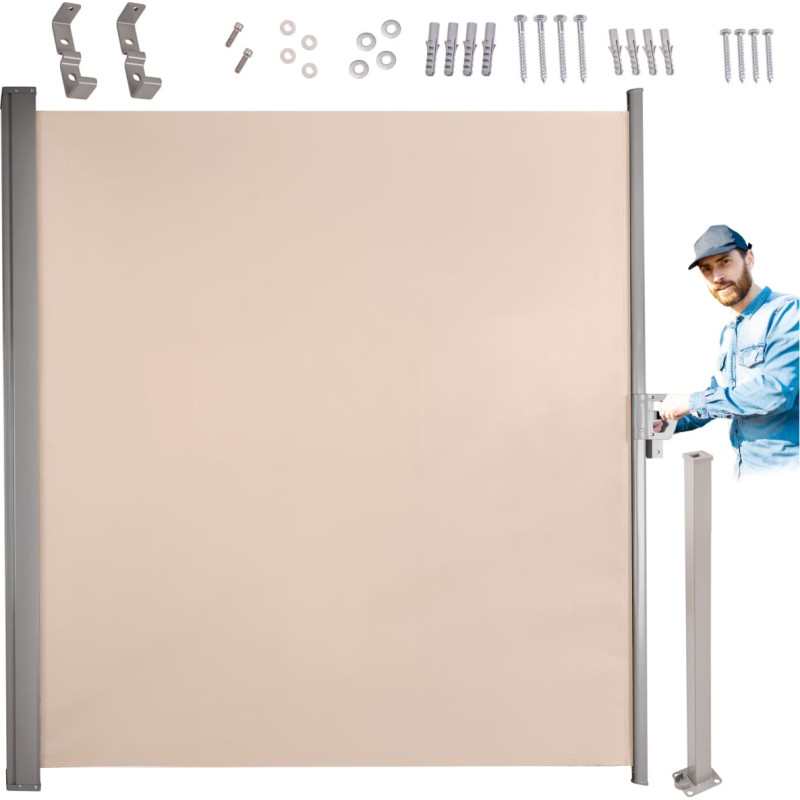 LUARO ištraukiamas šoninis ekranas terasai, 180×400 cm, smėlio spalvos