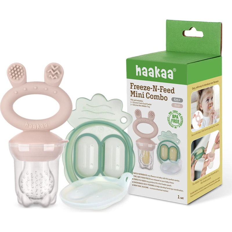 Haakaa Fresh Food Feeder Mini Combo silikona komplekts - fīderis un saldē&scaron;anas forma, Blush Pink