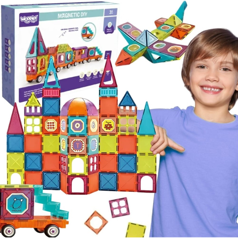 Woopie Klocki Magnetyczne 3D Zestaw Pociąg 71el.