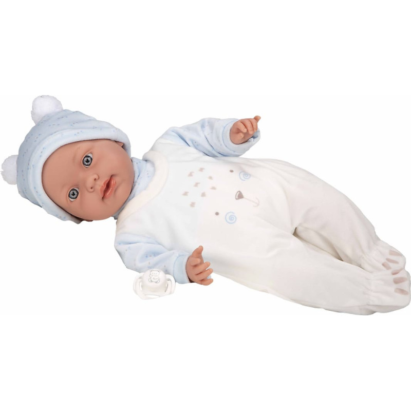 Arias kūdikėlis su garsu, žydrais rūbeliais, 42 cm