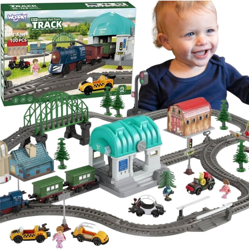 Woopie Pociąg Elektryczny Kolejka Tor XXL Ciuchcia Lokomotywa Zestaw Miasteczko 108 el.