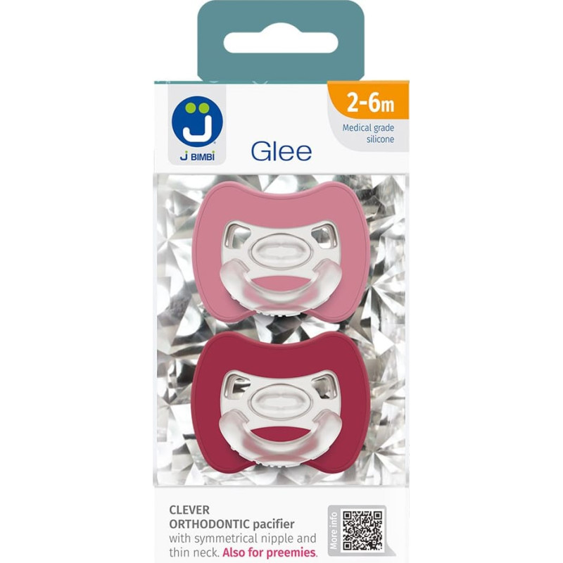 2-pack. Smart pacifiers Glee 2-6m old rose-red