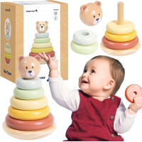 Tooky Toy medinė sensorinė piramidė – meškiukas