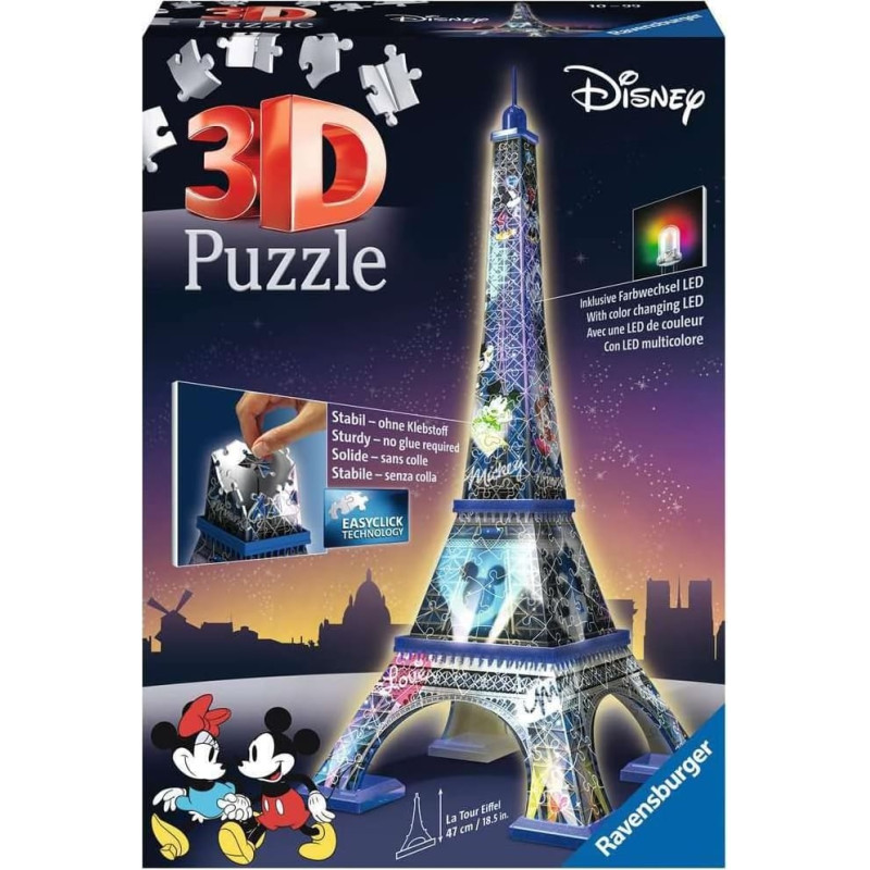 Ravensburger 3D Puzzle Disney Eiffel Tower with Light, 216 pcs, 10+